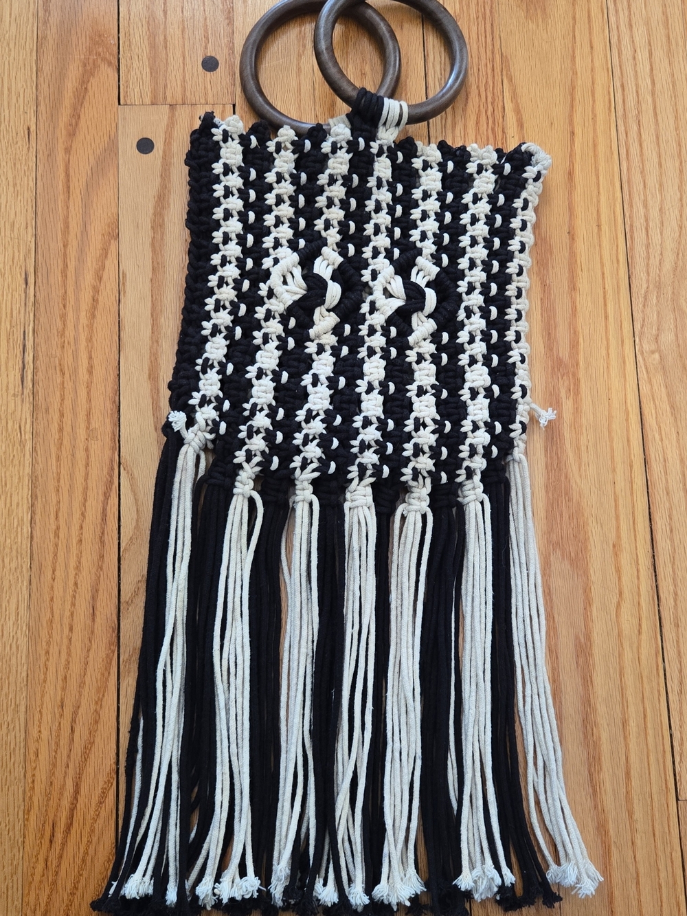 Fifth & Luxe Black and White Macramé Fringe Bag